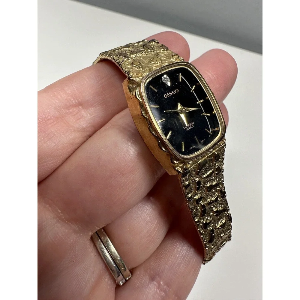 Geneva Gold Nugget Ladies Watch Stainless Steel FLG‎ Clasp 220566 Needs Battery